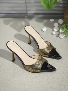 1 Pair Basic High Heel Slide Sandals, Pointed Toe Stiletto, Summer Outdoor Women Shoes - Mocha Brown - View 6