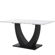 140 X 75.5 Cm Dining Table, (1 Backrest), Modern Kitchen Table, Rectangular Dining Table With Metal Frame, Modern Marble Kitchen Table With Adjustable Ottoman, For Dining Room, Living Room, White/Black - White - View 4