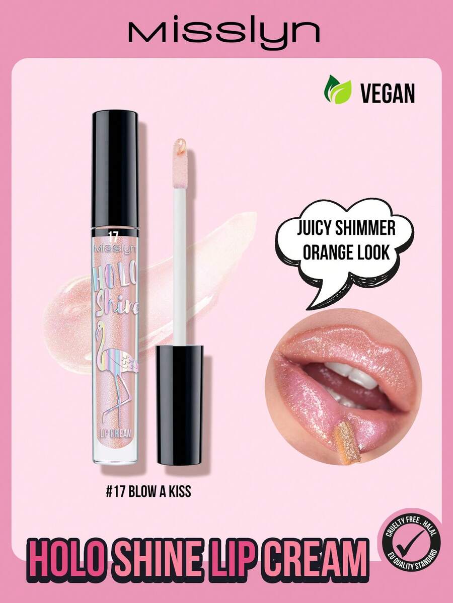 MISSLYN-HOLO SHINE Lip Gloss, Holographic Shine, Long-Lasting, High Gloss, Glitter, Makeup Brand, Suitable For Women & Girls, Perfect For Winter, Ideal For Y2K Retro Fashion, Suitable For Birthday, Valentine's Day, Party, New Year And Other Occasions, Best Colors, Vegan, Cruelty-Free - 17 飛吻 - 查看 1