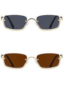 2pcs Women's Fashion Metal Half-Frame Square Glasses, Stylish Eyewear Suitable For Daily Outings, Driving, Travel, Runway Shows, Parties - 2 Pieces + Square Gold-gray Piece + Square Gold-brown Piece - View 6