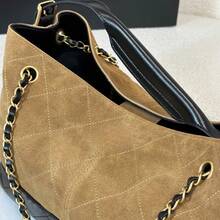 Ladies' Two Tone Quilted Suede And Leather Handbag, Brown And Black Shoulder Bag With Gold Chain Strap, Large Capacity Top Handle Shoulder Bag, Casual And Formal Handbag - Marrón - Ver 2