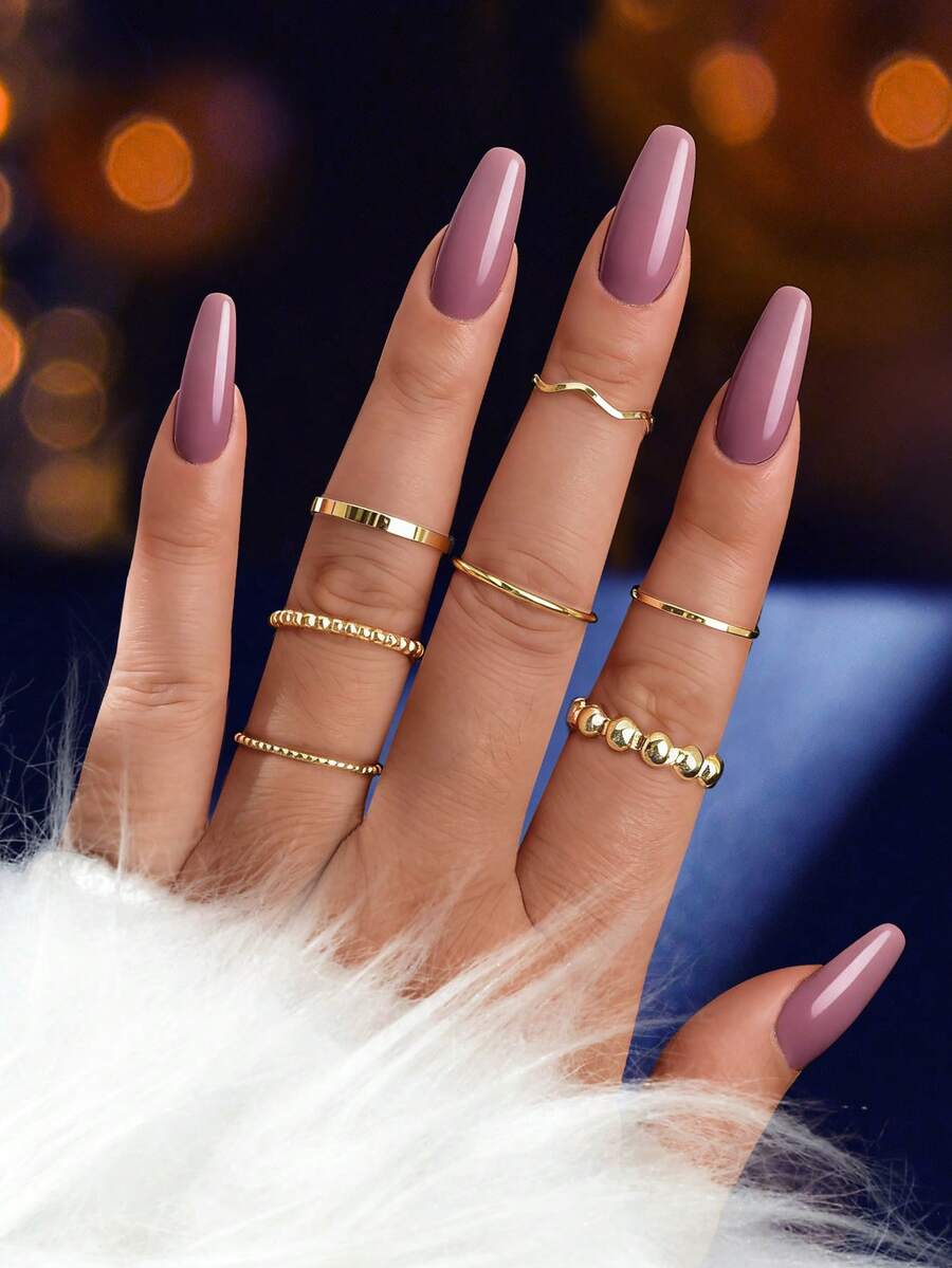 7 Buah Aksesoris Cincin Jari Tengah Logam Emas yang Dapat Ditumpuk untuk Pesta dan Perhiasan Sehari-hari untuk Wanita - Emas - View 1