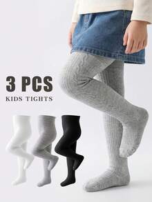 Bộ 3 quần tất cho bé gái, quần legging đơn giản màu trơn, phù hợp cho mọi mùa, kiểu dáng thường ngày, lý tưởng cho bé gái. - Nhiều màu - Xem 12