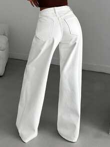 Jeans a vita alta e gamba dritta, jeans ampi e morbidi, stile versatile, pantaloni lunghi fino a terra, pantaloni casual in cotone per primavera/estate, adatti per l'ufficio, appuntamenti, lavoro, anche una scelta elegante per le signore per San Valentino e Capodanno. Pantaloni bianchi lunghi. - Bianco - Visualizzare 2