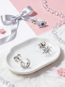 1 PC 925 Sterling Silver Stud Earrings With Water Drop Cut Zirconia Stone Elegant And Timeless Jewelry For Teenager Girl - one-size - View 3