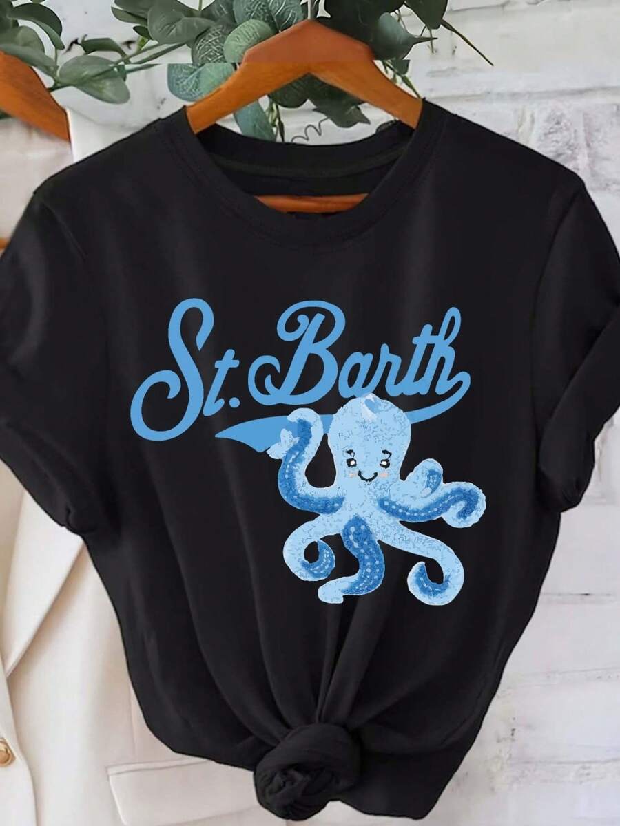 Saint Barth Day St BarthGraphic Print Tshirt Short Sleeve Crew Neck Casual Top For Summer Spring Women Clothing - Đen 1 - Xem 1