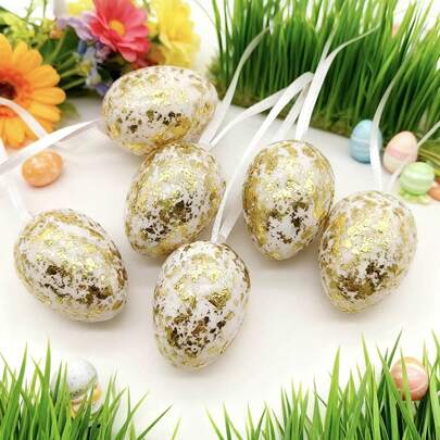 10pcs Easter Ornaments Easter Egg Pendants Plastic Eggs Suitable For Easter Theme Decoration, Easter Party Decoration, Indoor Hanging Decoration