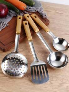 5/2pcs Kitchen Utensil Set, Includes Professional Slotted Spoon, Soup Ladle, Spatula, Scraper, Fine Rice Spoon, Suitable For Cast Iron Pot Cooking, Can Be Used For Stir-Frying Vegetables And Meat, A Good Helper For Daily Cooking (Slight Scratches Are Normal) - Multicolor - View 10