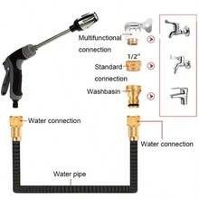 7pcs High Pressure Expandable Car Wash Water Hose With Adjustable Spray Nozzle Garden Hose Set, Universal For Europe And US