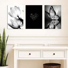 decoração parede - Quadros de Borboleta - Flores Cravo - Coração diamante - imagens Preto e Branco - kit 3 placas MDF 20x30cm - Coral - Visão 7