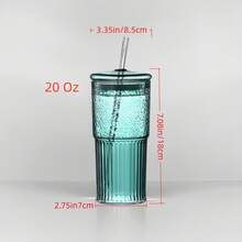 20oz Colored High Borosilicate Glass Cup Set, 2 Pieces With Lids And Straws, Stylish Striped Design, Suitable For Iced Coffee, Juice, Milkshakes, Cold Drinks, And On-The-Go Use-A Fashionable And Durable Drinking Cup..(Pink) - 粉色 - 查看 7