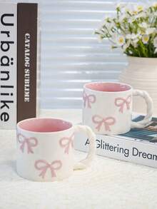 1pc New Creative 3D Bow Tie Mug, High-Quality Braided Handle Ceramic Coffee/Milk Cup, Microwave , Perfect Gift For Girlfriend, Cute Girly Water Cup, Valentine's Day Gift, Souvenir - Multicolor - View 3