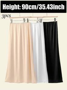 3件/2件/1件 多规格平边包臀衬里半身裙打底裙防走光裙，多色/纯色，春夏款式，防透明防走光中长裙，带衬里，平边，防静电，松紧腰带，适合略微丰满的女生，适合日常穿着。 - 彩色 - 查看 5