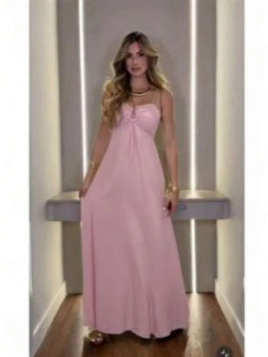 Long Dress With Straps And Underwire | Perfect Fit | Elegant Summer - Baby Pink - View 1
