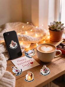 4/12/24pcs Personalized Photo Mug Stickers, Customize Photo And Text,Custom Coffee Cup Stickers With Picture And Text, Design Your Own Mug Stickers , Custom Logo Mug Stickers , Personalized Gift For Mom Or Dad - Multicolor - View 3