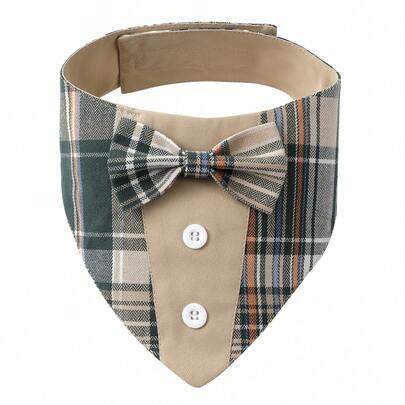 Formal Dog Tuxedo Bandana,Plaid Pet Tux Collar With Bowtie,Adjustable Holiday Formal Costume For Dogs Pets
