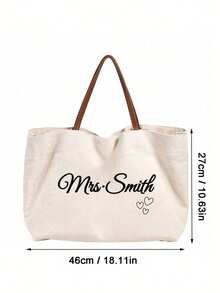 1pc Customizable Bridesmaid Tote Bag, Beach Bag, Women's Handbag, Shopping Bag, Personalized Text And Name, Suitable For Weddings, Bachelorette Parties And Travel, Ivory Color - Multicolor - View 11