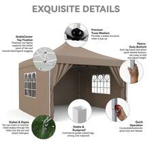 Gazebo Instantáneo 10x10 ft con 4 Paredes Laterales | Toldo Exterior Portátil con Bolso con Ruedas, Impermeable para Jardín, Patio y Eventos al Aire Libre - Caqui - Ver 5