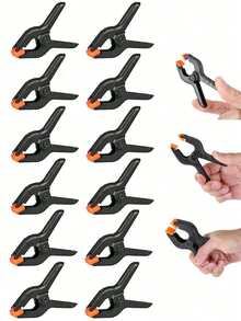 12pcs 3Inches Large Heavy Duty Clamps, Woodworking Tools, Handheld Clips For Home Use, Spring Clamp, Powerful Clip For Fixing, Tools For Men - Black - View 8