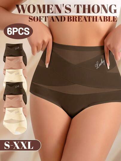 MEIYATING 6 chiếc quần lót định hình cạp cao dành cho nữ, chất liệu lưới thoáng khí, kiểu đan chéo, ôm sát bụng, không đường may, giúp thon gọn và nâng đỡ vòng một.