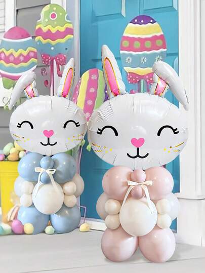 26/52pcs Easter Bunny Balloon Set, Includes Floppy Ear Bunny Head Foil Balloons, Macaron Latex Balloons, Suitable For Easter Theme Party, Birthday Decoration, Bunny Theme, Baby Shower, Party Supplies