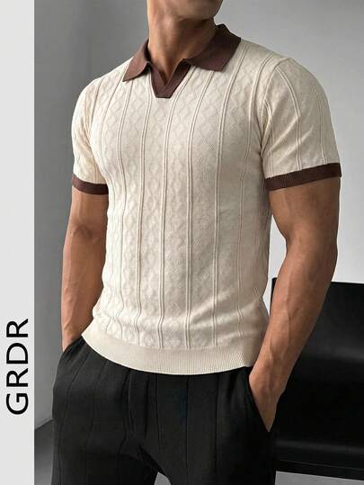 GRDR Suéter de punto de cuello redondo de unicolor de manga corta para hombres, adecuado para salidas de verano, esencial para un estilo de moda