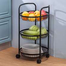 Storage Rack, Kitchen Fruit And Vegetable Rack, 3-Tier Rolling Basket With Wheels, Multifunctional Fruit And Vegetable Rack, Rolling Storage Cart, Kitchen Shelf For Kitchen, Bathroom And Living Room - 黑色 - 查看 1