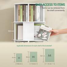HEXCELEN Drehbares Bücherregal, 360° drehbares Bücherregal mit Rollen, 5-stöckiges Ablagefach, drehbares Bücherregal mit festen Rollen für Wohnzimmer, Arbeitszimmer, Büro, Weiß, 45 x 45 x 161,5 cm - Weiss - Übersicht 5