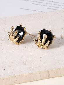 一对小麦耳钉，独特高端质感，百搭黑色方形耳环，女士日常佩戴的最佳珠宝 - 彩色 - 查看 2