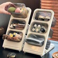 2个装三格斜插式收纳盒，透明可视桌面整理盒，适用于存放化妆品、浴室用品、茶包和小物件