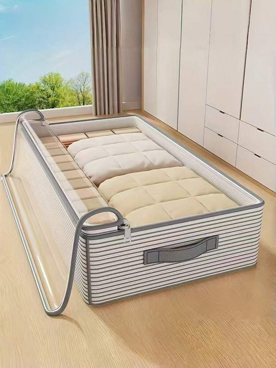 Large Capacity Under-Bed Storage Bag, Suitable For Travel And More - Multi-Layer Striped Design, 2 Size Options, Portable & Fashionable Women's Clothing Storage Bag, Mixed Color Elegant Pattern, Ideal Home Organization Choice, Christmas Decor, Personalized Gift, Best Christmas Gift For Women/Men, Personalized Gift, Travel Essential - 彩色 - 查看 1