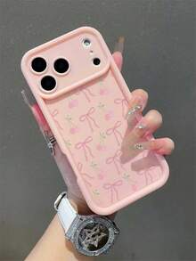樱花蝴蝶结图案手机壳，兼容 17/17Pro/17ProMax/16/16Pro/16ProMax/15/15Pro/15ProMax/14/13/12/11/XR，柔软硅胶材质，竹节图案，磨砂防摔保护套 - 粉色 - 查看 1