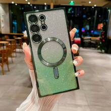 Transparent Gradient Magnetic Glossy Glitter Electroplated Soft TPU Green Phone Case, Compatible With Samsung Galaxy S25FE A17 A56 A36 A55 A15 A36 A26 A16, Magnetic Design, Full Camera Lens Protection, Suitable For A Series And S Series Phones - Green - View 1