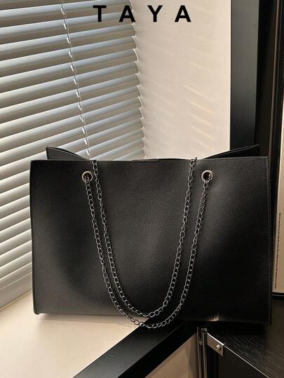 Damväska med kedjedetaljer, multifunktionell axelväska. Lämplig för formella tillfällen, fester och kvällsevenemang. Med dubbla silverfärgade kedjeremmar, tillverkad av PU-läder, perfekt för balsalsdanser, bröllop och cocktailpartyn.