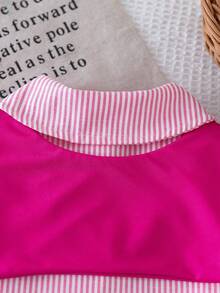 Striped Shirt With Detachable Solid Color Scarf For Cats And Dogs, Suitable For Everyday Wear - Hot Pink - View 4