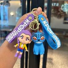 1pc K-POP Idol Girl Group Silicone 3D Keychain With Members/Cute Mascot Characters, Multi-Color Printed Lanyard + Metal Key Ring, Soft & Delicate Texture, Fan Merchandise Backpack Key Chain Decoration - Multicolor - View 4