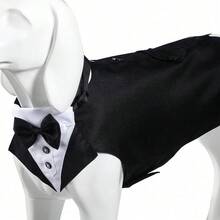 Bộ vest tuxedo cho chó, bao gồm nơ và băng đô, trang phục thú cưng hoàn toàn mới, áo khoác/áo sơ mi trang trọng cho đám cưới, tiệc sinh nhật. - màu đen - Xem 4