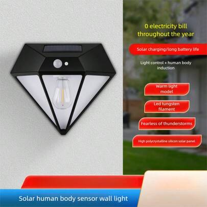 Solar Wall Light With Motion Sensor, Waterproof Rechargeable Diamond Solar Panel For Yard