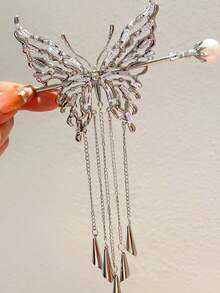 镂空蝴蝶风铃流苏珍珠发夹，优雅精致的发饰 - 彩色 - 查看 7