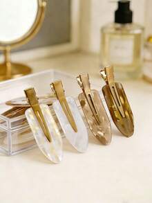 4件套不变形发夹，高品质无缝鳄鱼夹，适用于发型设计、化妆、沙龙、DIY - 分缝、波浪、刘海，礼盒套装（白色/金色/棕色），发夹，发卡，女士发饰，头部饰品 - 多色#棕白 - 查看 13