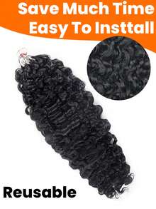 100%缅甸卷发真人发钩编辫子，波西米亚风格钩编辫子，缅甸卷发无缝隐形接发，适合发量较少的女性 - Natural Black - 查看 9