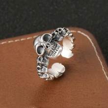 Adjustable Gothic Skull Ring - 925 Sterling Silver, Vintage Style Open Ring Band, Suitable For Daily Wear And Halloween Costume, Perfect Gift For Family And Friends - Multicolor - View 2
