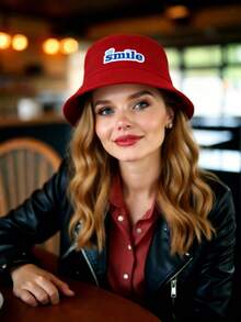 1 Piece The Letter "Smile" Bucket Hat For Women Fisherman's Hats Sunscreen Windproof And Warm Suitable For Daily - Multicolor - View 3