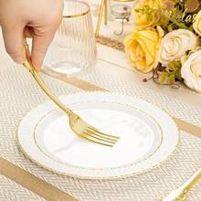120pcs Vintage Plastic Silverware Set, High-Quality Disposable Heavy-Duty Cutlery Set With Retro Pattern, Suitable For Large Events, Parties, Weddings, Birthdays, Galas, New Year - Gold - View 7