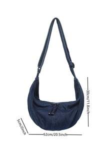 1pc Peach Tree Crescent Shoulder Bag, Fashionable Minimalist Solid Color, Large Capacity, Adjustable Strap, Multi-Pocket, Vintage, Casual, Lightweight, Water-Washed Wrinkle Nylon Crossbody Bag