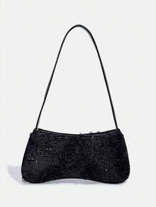 1pc Girl's New Fashion Sequin Elegant Shoulder Bag, High-End Baguette Bag, Fashionable Floral Sequin Baguette Bag, Evening Clutch, Wallet, Coin Purse, Black, White, Pink, Gold, Silver, Suitable For Daily, Party, Travel, Ideal Gift - Multicolor - View 13