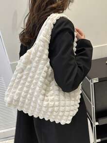 Cloud & Floral Print One Shoulder Bag, New Stylish Backpack Handbag For Female Students, Simple Canvas Tote Bag - Beige - View 2