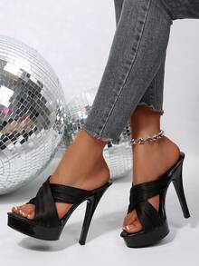 Sandalias de fiesta con tacón súper alto de 13 cm y tiras cruzadas 2026, tacones de aguja con cristales para mujer, para pasarela y boda, cómodas, tacones de plataforma, zapatos de verano - Negro - Ver 12