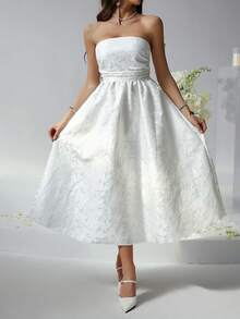 Đầm hè Look Polly dành cho nữ, đầm maxi jacquard màu trơn, đầm cúp ngực, đầm dự tiệc cưới, trang phục mùa thu cho nữ, trang phục đi học, đầm dự tiệc màu trắng, đầm hở vai, đầm dạ hội, đầm maxi jacquard thanh lịch, chủ đề Giáng sinh. - Pearl White - Xem 6