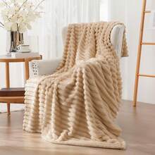 Striped Flannel Fleece BlanketUltra-Soft, Lightweight, White Blanket, Throw/Twin/King Sizes, ClassicStripe Pattern, Multi-Color, Ldeal For BedCouch, Travel, Camping, Al Seasons, Home Bedroom Decor, Gift Ldea.Cozyvibes - Màu Khaki - Xem 5